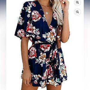 Wrap front floral kimono romper